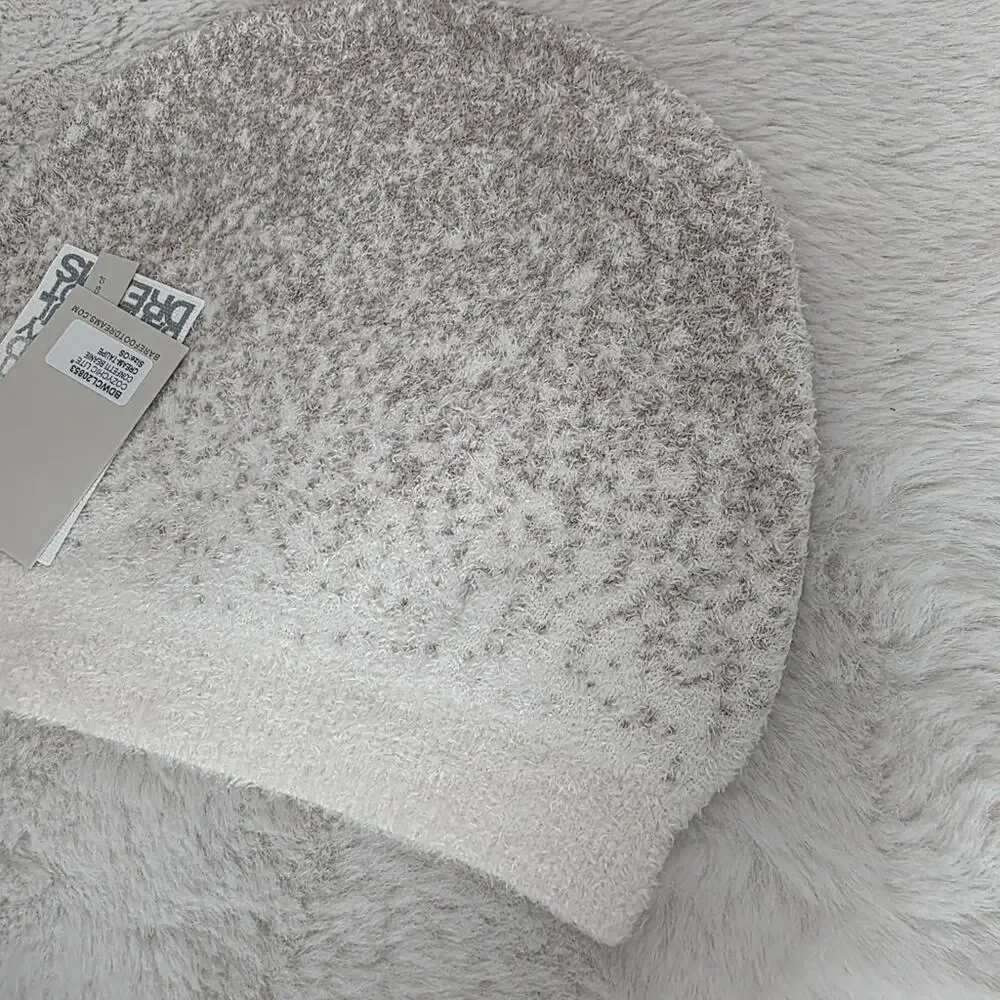 Barefoot Dreams CozyChic Lite Confetti Beanie Cream Taupe Knit Slouchy NWT OS